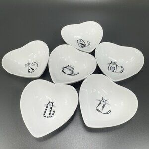 Heart Shaped Dishes Condiment Sauce Salsa Dishes Small Bowls Set6 Different Cats